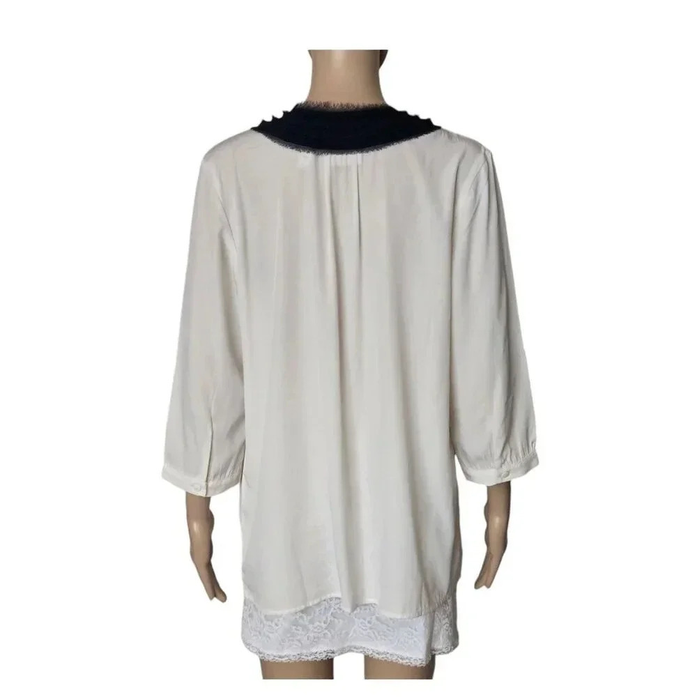 Chico's Women Tunic Top Off White Black Frayed Collar size 1 - Picture 4 of 6